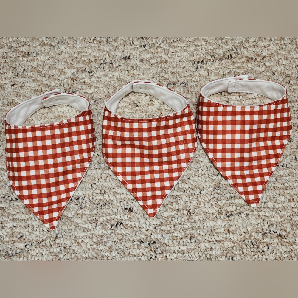 Handmade Red and White Plaid Bandana Baby Bib Set